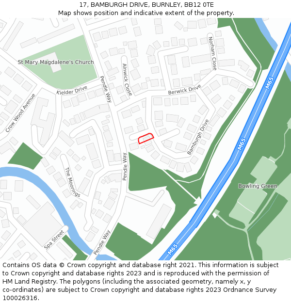 17, BAMBURGH DRIVE, BURNLEY, BB12 0TE: Location map and indicative extent of plot