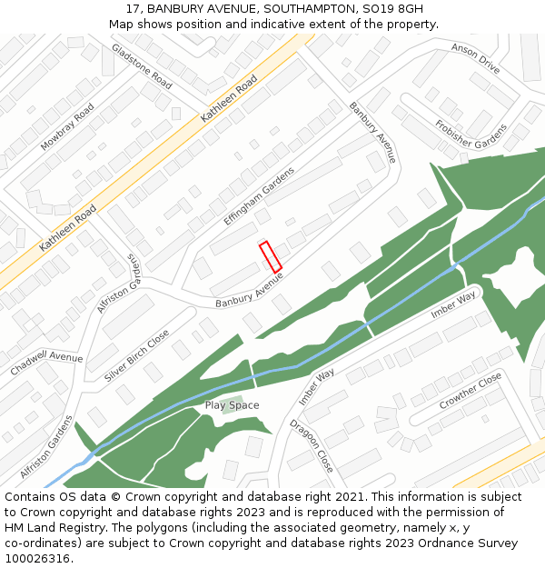 17, BANBURY AVENUE, SOUTHAMPTON, SO19 8GH: Location map and indicative extent of plot