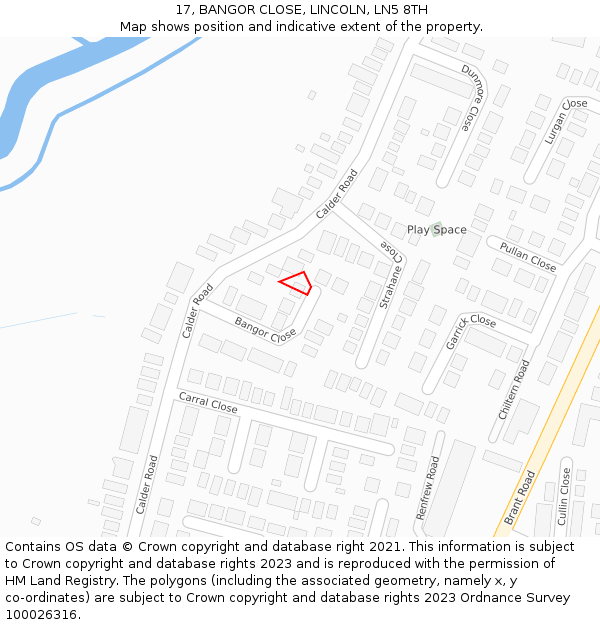 17, BANGOR CLOSE, LINCOLN, LN5 8TH: Location map and indicative extent of plot