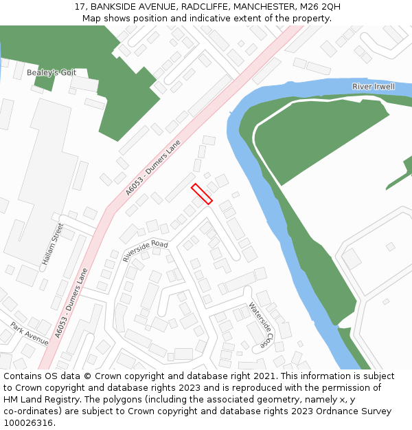 17, BANKSIDE AVENUE, RADCLIFFE, MANCHESTER, M26 2QH: Location map and indicative extent of plot