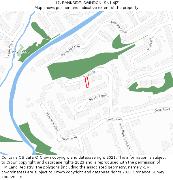 17, BANKSIDE, SWINDON, SN1 4JZ: Location map and indicative extent of plot