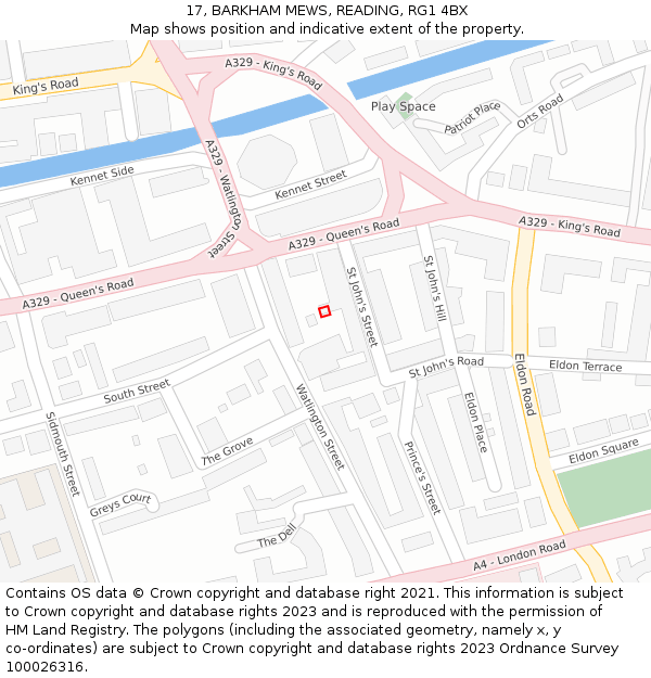 17, BARKHAM MEWS, READING, RG1 4BX: Location map and indicative extent of plot