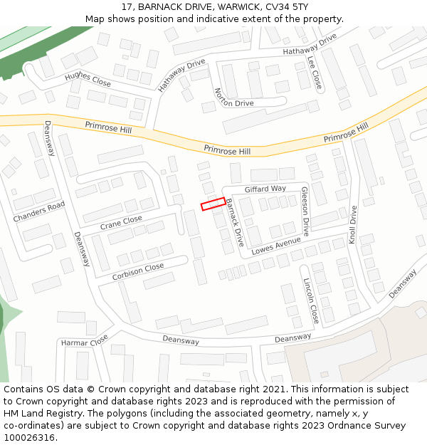 17, BARNACK DRIVE, WARWICK, CV34 5TY: Location map and indicative extent of plot