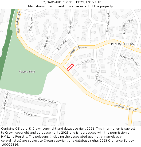 17, BARNARD CLOSE, LEEDS, LS15 8UY: Location map and indicative extent of plot