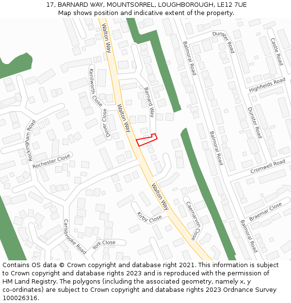 17, BARNARD WAY, MOUNTSORREL, LOUGHBOROUGH, LE12 7UE: Location map and indicative extent of plot