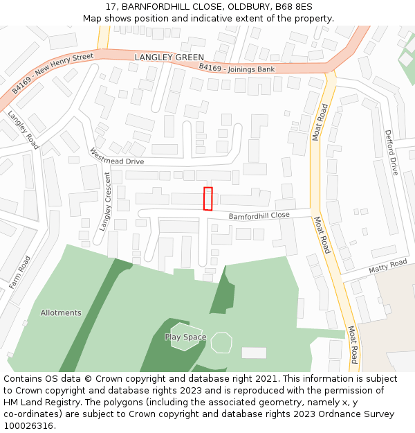 17, BARNFORDHILL CLOSE, OLDBURY, B68 8ES: Location map and indicative extent of plot