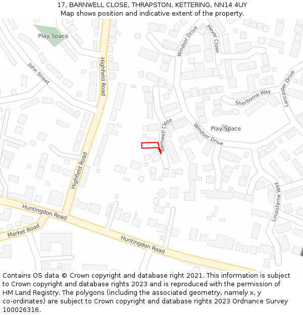 17, BARNWELL CLOSE, THRAPSTON, KETTERING, NN14 4UY: Location map and indicative extent of plot