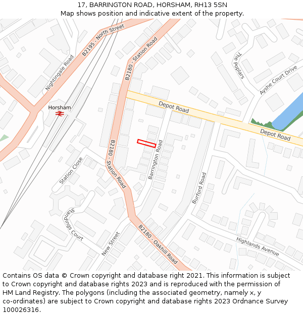 17, BARRINGTON ROAD, HORSHAM, RH13 5SN: Location map and indicative extent of plot