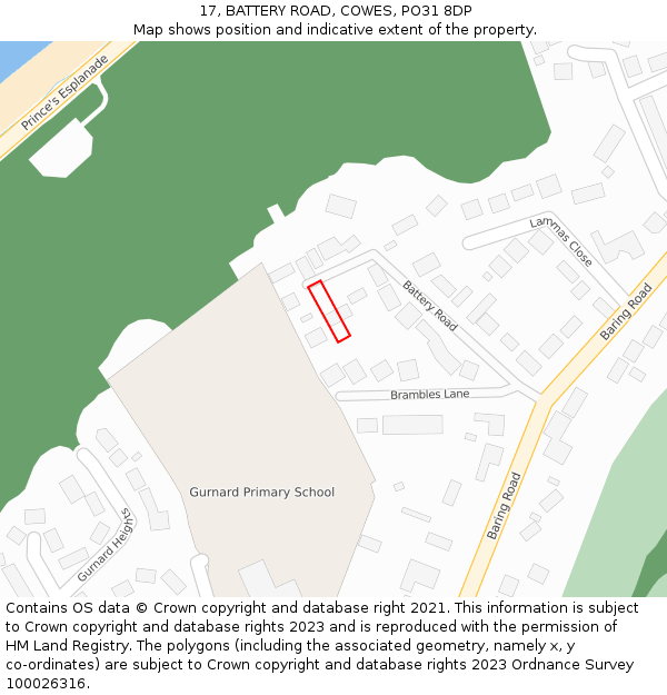 17, BATTERY ROAD, COWES, PO31 8DP: Location map and indicative extent of plot
