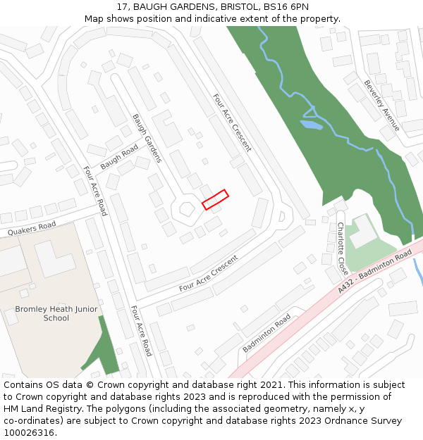 17, BAUGH GARDENS, BRISTOL, BS16 6PN: Location map and indicative extent of plot