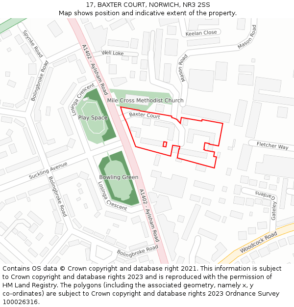 17, BAXTER COURT, NORWICH, NR3 2SS: Location map and indicative extent of plot