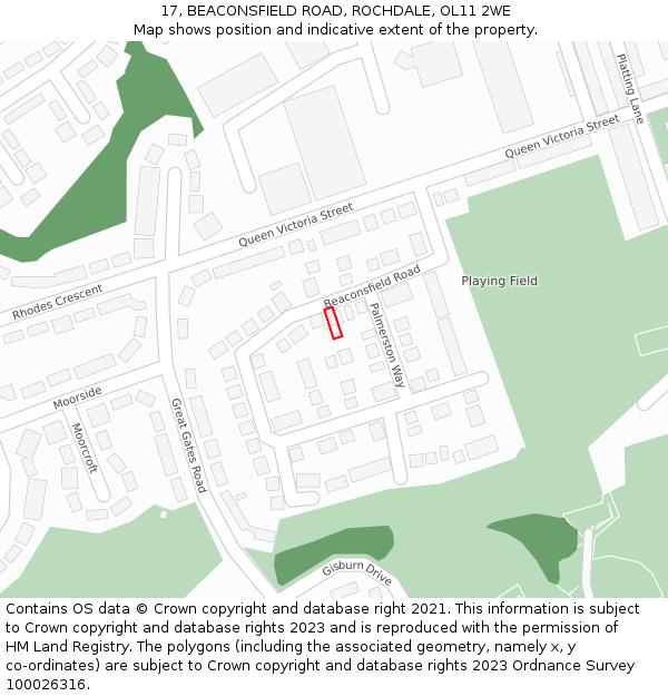 17, BEACONSFIELD ROAD, ROCHDALE, OL11 2WE: Location map and indicative extent of plot