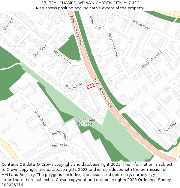 17, BEAUCHAMPS, WELWYN GARDEN CITY, AL7 1FG: Location map and indicative extent of plot