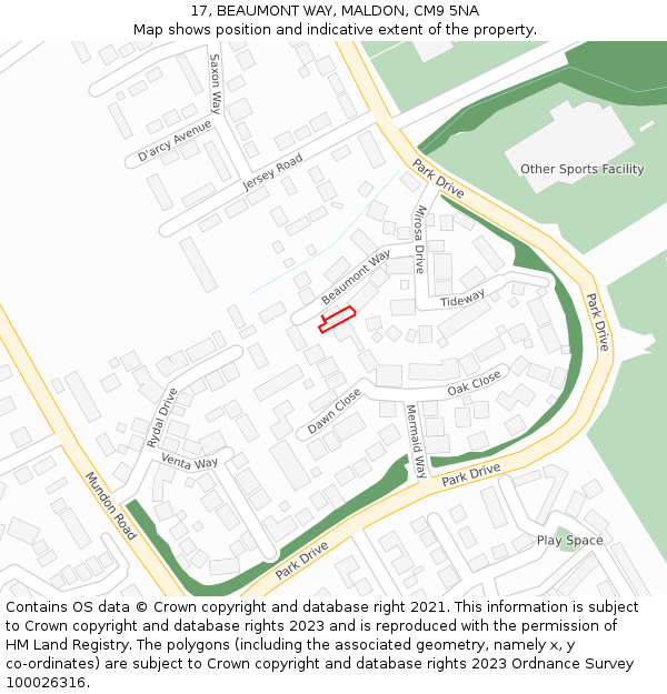 17, BEAUMONT WAY, MALDON, CM9 5NA: Location map and indicative extent of plot