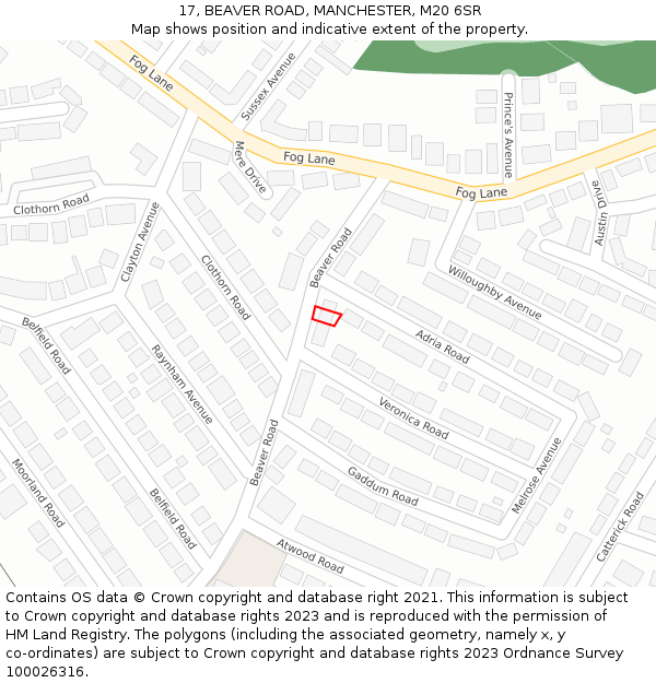 17, BEAVER ROAD, MANCHESTER, M20 6SR: Location map and indicative extent of plot
