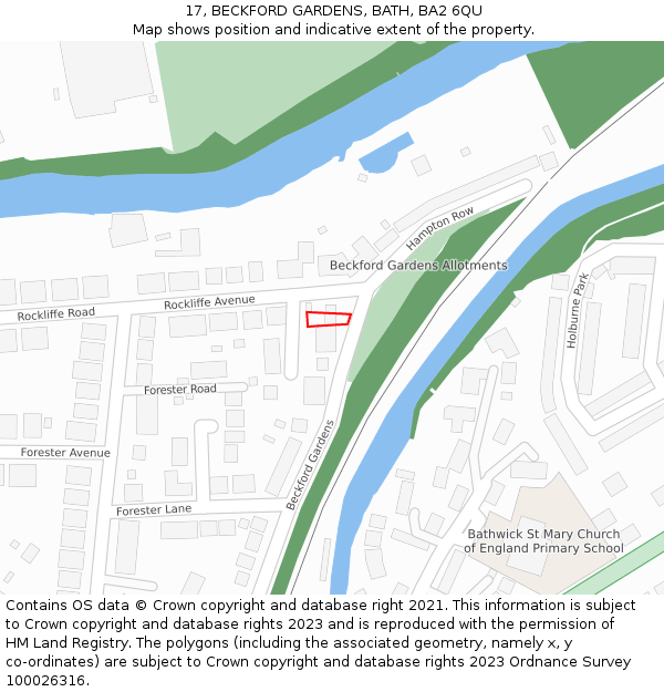 17, BECKFORD GARDENS, BATH, BA2 6QU: Location map and indicative extent of plot