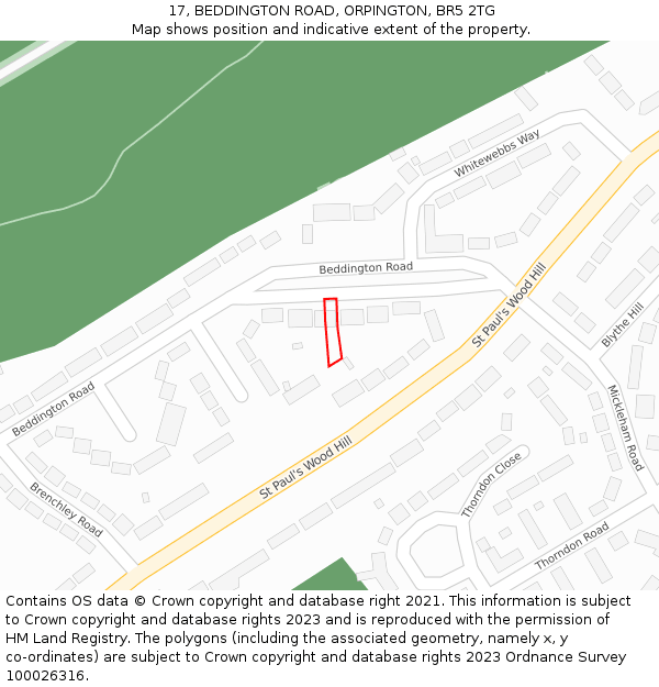 17, BEDDINGTON ROAD, ORPINGTON, BR5 2TG: Location map and indicative extent of plot