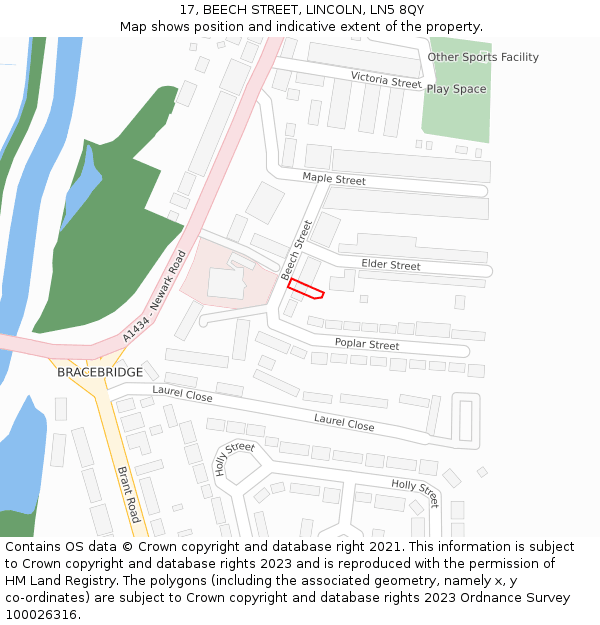 17, BEECH STREET, LINCOLN, LN5 8QY: Location map and indicative extent of plot