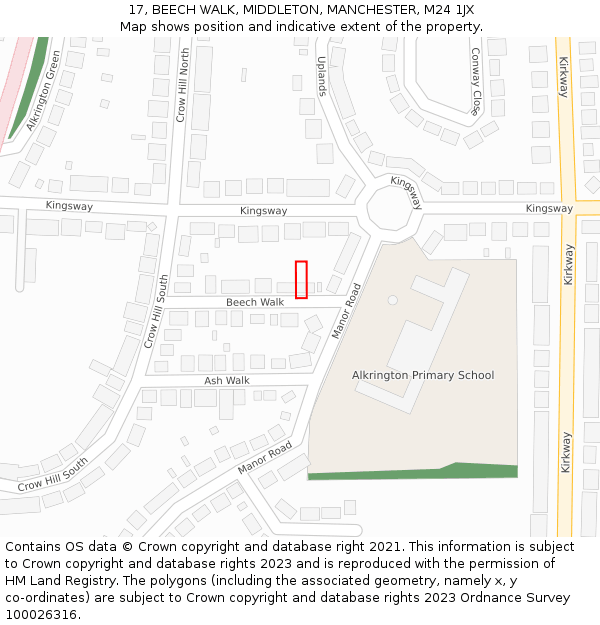 17, BEECH WALK, MIDDLETON, MANCHESTER, M24 1JX: Location map and indicative extent of plot