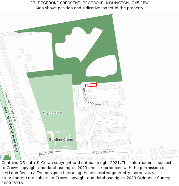 17, BEGBROKE CRESCENT, BEGBROKE, KIDLINGTON, OX5 1RW: Location map and indicative extent of plot