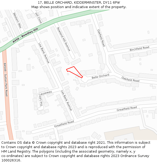 17, BELLE ORCHARD, KIDDERMINSTER, DY11 6PW: Location map and indicative extent of plot