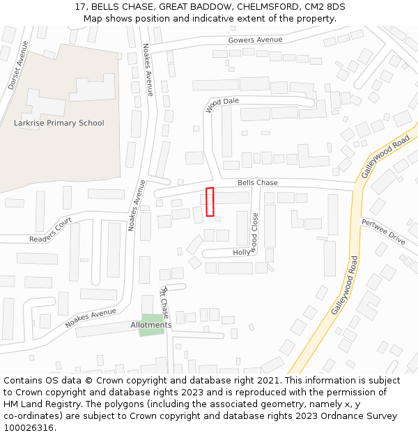 17, BELLS CHASE, GREAT BADDOW, CHELMSFORD, CM2 8DS: Location map and indicative extent of plot