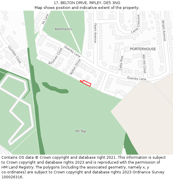 17, BELTON DRIVE, RIPLEY, DE5 3NG: Location map and indicative extent of plot