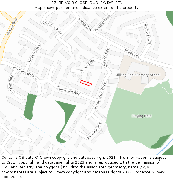 17, BELVOIR CLOSE, DUDLEY, DY1 2TN: Location map and indicative extent of plot