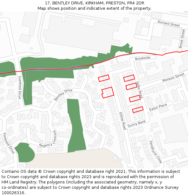 17, BENTLEY DRIVE, KIRKHAM, PRESTON, PR4 2DR: Location map and indicative extent of plot