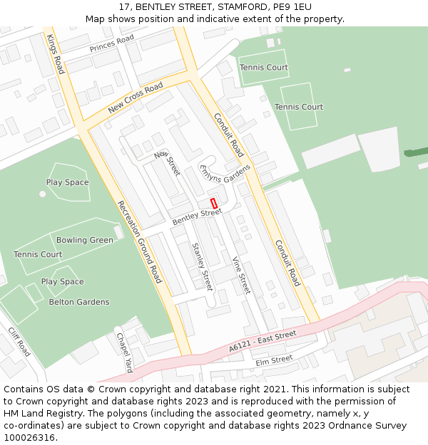 17, BENTLEY STREET, STAMFORD, PE9 1EU: Location map and indicative extent of plot