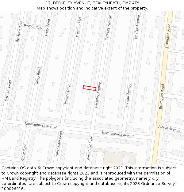 17, BERKELEY AVENUE, BEXLEYHEATH, DA7 4TY: Location map and indicative extent of plot