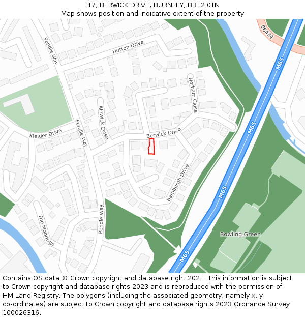 17, BERWICK DRIVE, BURNLEY, BB12 0TN: Location map and indicative extent of plot