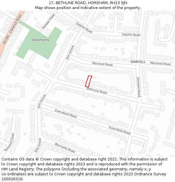 17, BETHUNE ROAD, HORSHAM, RH13 5JN: Location map and indicative extent of plot