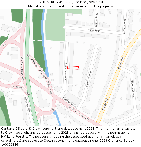 17, BEVERLEY AVENUE, LONDON, SW20 0RL: Location map and indicative extent of plot