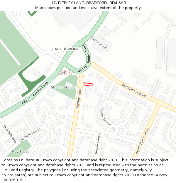 17, BIERLEY LANE, BRADFORD, BD4 6AB: Location map and indicative extent of plot