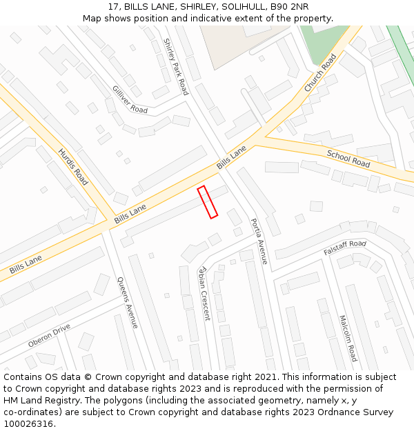 17, BILLS LANE, SHIRLEY, SOLIHULL, B90 2NR: Location map and indicative extent of plot