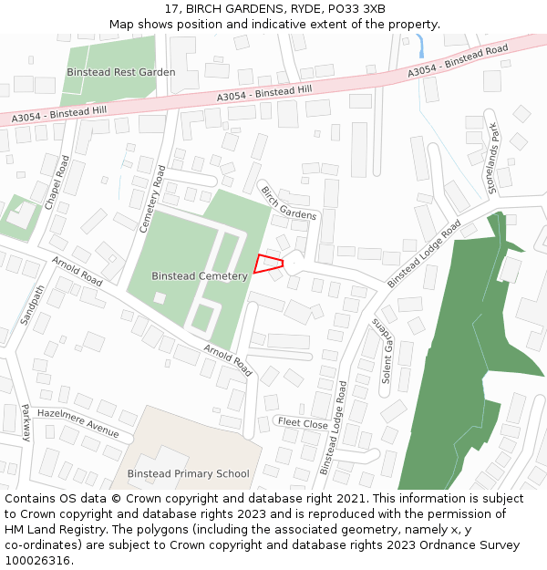 17, BIRCH GARDENS, RYDE, PO33 3XB: Location map and indicative extent of plot