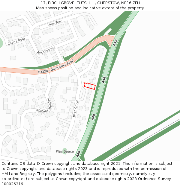 17, BIRCH GROVE, TUTSHILL, CHEPSTOW, NP16 7FH: Location map and indicative extent of plot