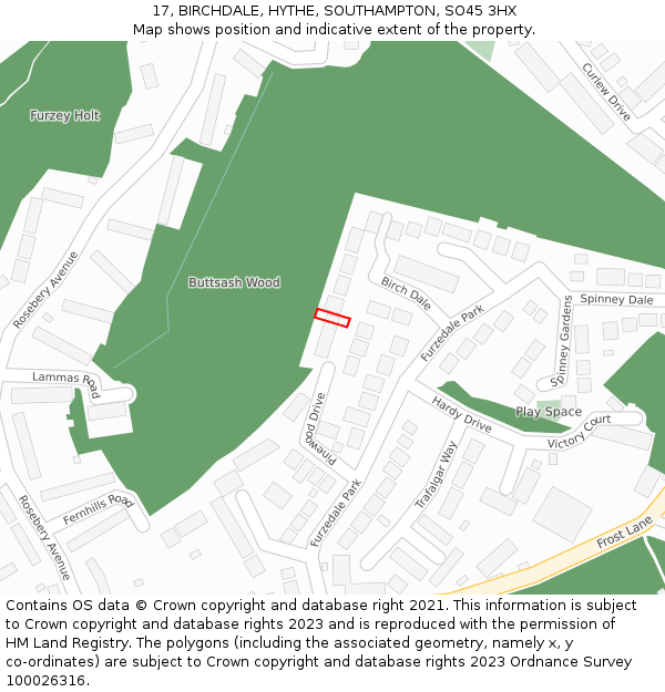 17, BIRCHDALE, HYTHE, SOUTHAMPTON, SO45 3HX: Location map and indicative extent of plot