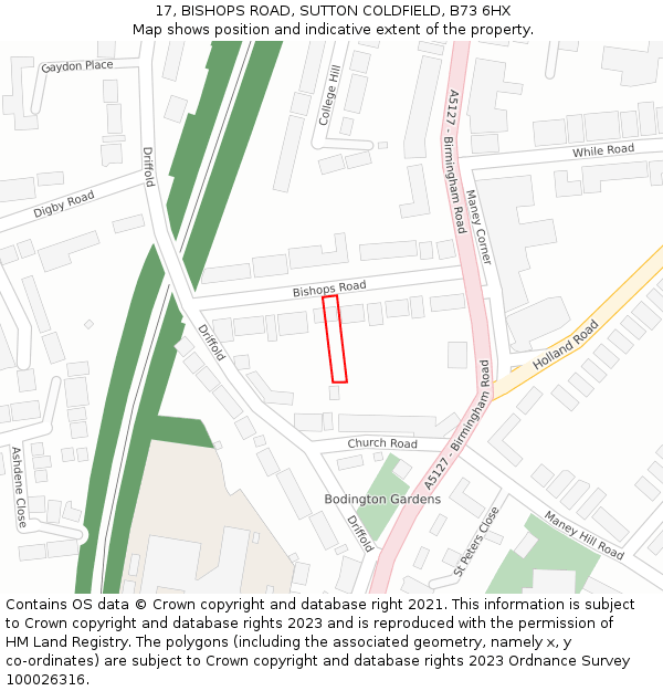 17, BISHOPS ROAD, SUTTON COLDFIELD, B73 6HX: Location map and indicative extent of plot