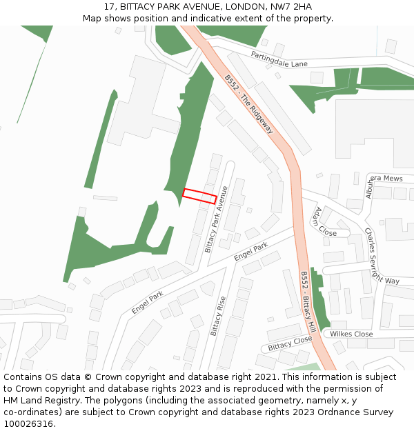 17, BITTACY PARK AVENUE, LONDON, NW7 2HA: Location map and indicative extent of plot