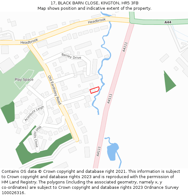 17, BLACK BARN CLOSE, KINGTON, HR5 3FB: Location map and indicative extent of plot