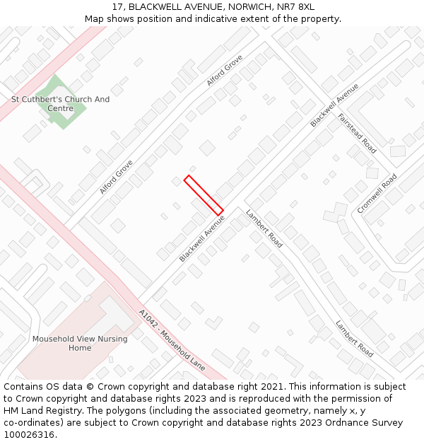 17, BLACKWELL AVENUE, NORWICH, NR7 8XL: Location map and indicative extent of plot