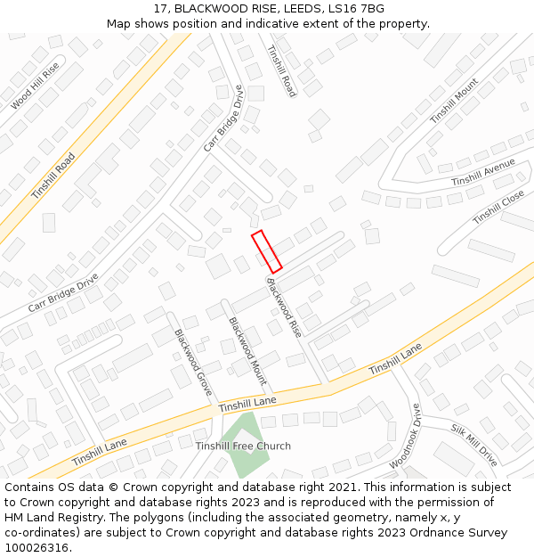 17, BLACKWOOD RISE, LEEDS, LS16 7BG: Location map and indicative extent of plot