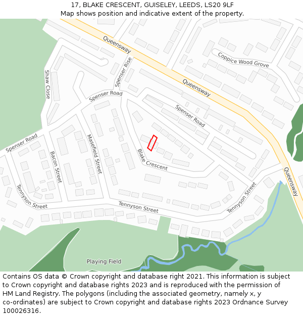 17, BLAKE CRESCENT, GUISELEY, LEEDS, LS20 9LF: Location map and indicative extent of plot