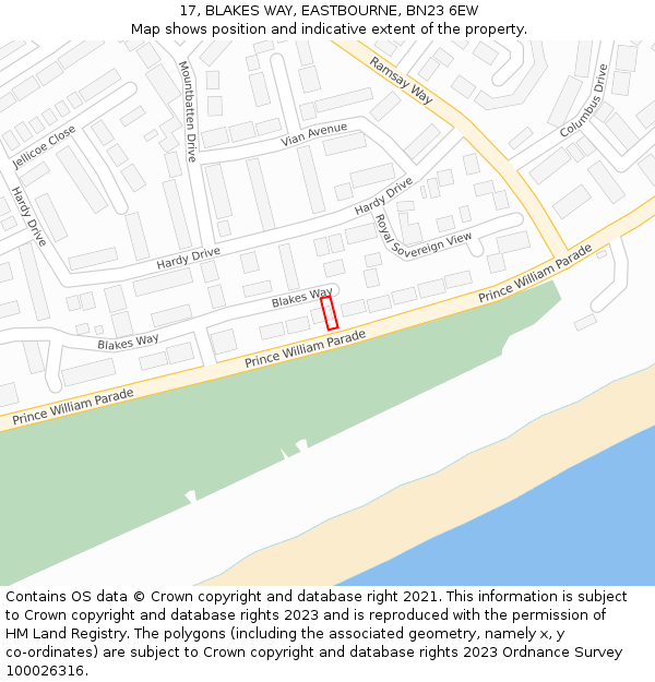 17, BLAKES WAY, EASTBOURNE, BN23 6EW: Location map and indicative extent of plot