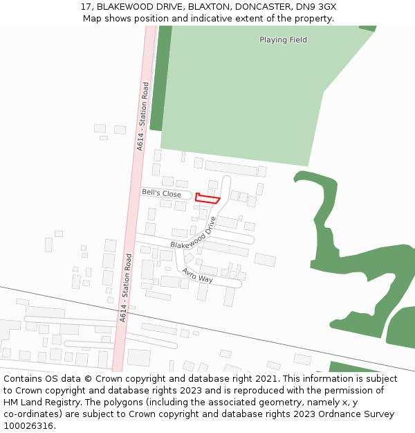 17, BLAKEWOOD DRIVE, BLAXTON, DONCASTER, DN9 3GX: Location map and indicative extent of plot