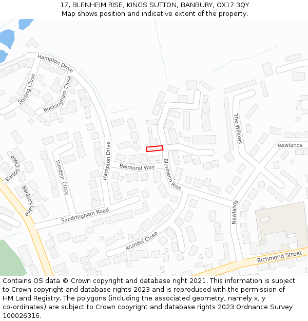 17, BLENHEIM RISE, KINGS SUTTON, BANBURY, OX17 3QY: Location map and indicative extent of plot