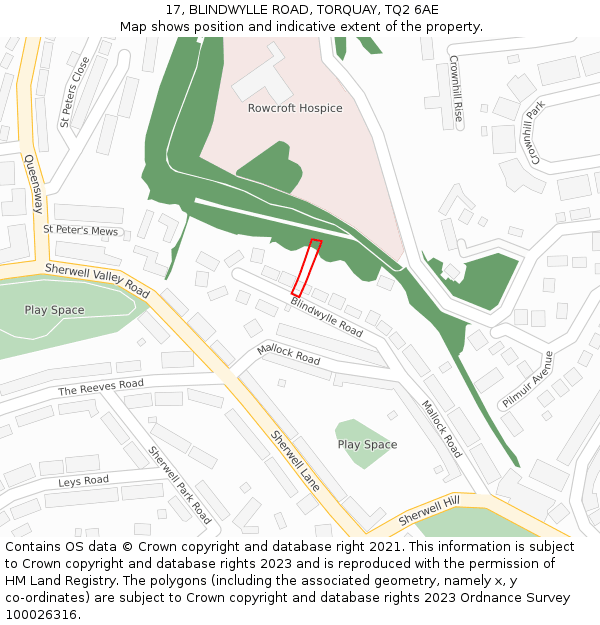 17, BLINDWYLLE ROAD, TORQUAY, TQ2 6AE: Location map and indicative extent of plot