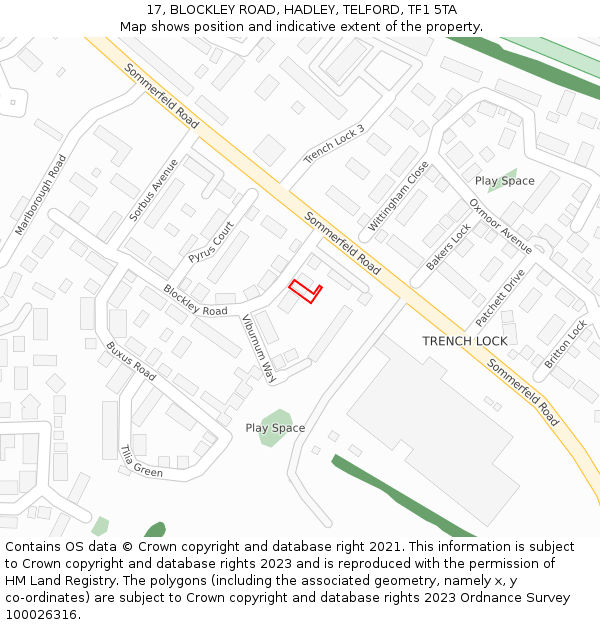 17, BLOCKLEY ROAD, HADLEY, TELFORD, TF1 5TA: Location map and indicative extent of plot